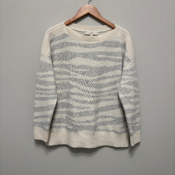 LOFT Sweaters - LOFT Wool-blend Boatneck Zebra Print Sweater - Gray & White, L